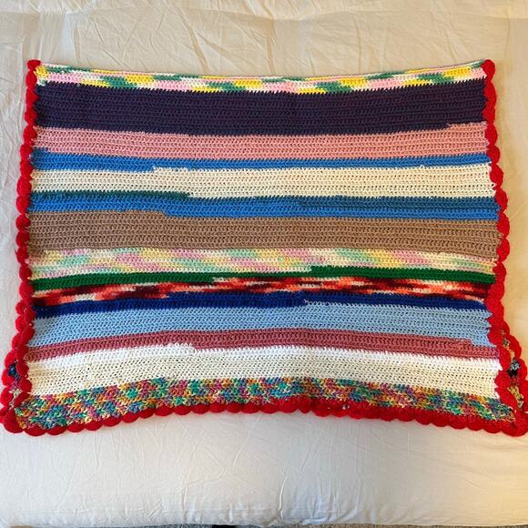 Afghan Handmade Crochet Baby Blanket Lap Throw Multicolor Stripe 52" x 31" - Picture 5 of 12